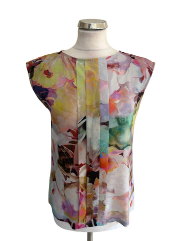 TED BAKER MULTI COLOURED PRINT SLEEVELESS TOP  SIZE 1 UK 10