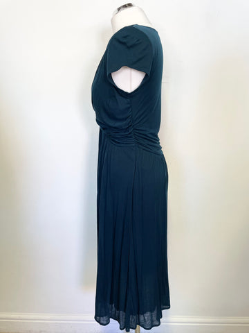 JIGSAW TEAL STRETCH JERSEY CAP SLEEVED FIT & FLARE DRESS SIZE M