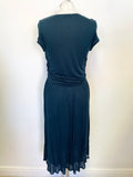 JIGSAW TEAL STRETCH JERSEY CAP SLEEVED FIT & FLARE DRESS SIZE M