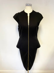 TED BAKER BLACK SLEEVELESS ZIP FRONT PENCIL DRESS SIZE 1 UK 8/10