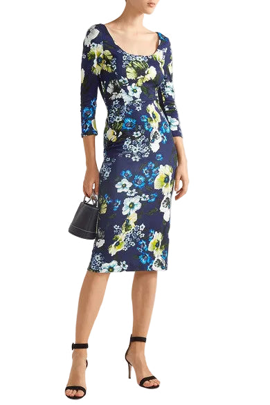 ERDEM TESS NAVY FLORAL PRINT 3/4 SLEEVE PENCIL DRESS SIZE 10