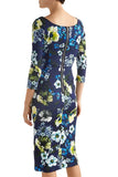 ERDEM TESS NAVY FLORAL PRINT 3/4 SLEEVE PENCIL DRESS SIZE 10
