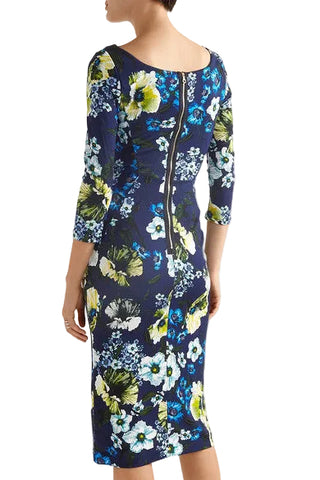 ERDEM TESS NAVY FLORAL PRINT 3/4 SLEEVE PENCIL DRESS SIZE 10