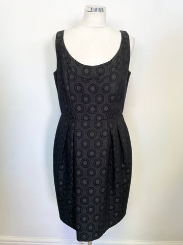 JIGSAW CHARCOAL / DARK GREY CIRCLE PATTERNED SLEEVELESS DRESS SIZE 14