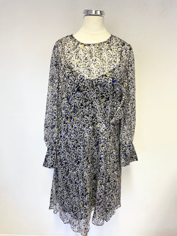 BRAND NEW REISS CHARLOTTE BRUNOUT DITSY PRINT 3/4 SLEEVED DRESS SIZE 8