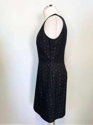 JIGSAW CHARCOAL / DARK GREY CIRCLE PATTERNED SLEEVELESS DRESS SIZE 14