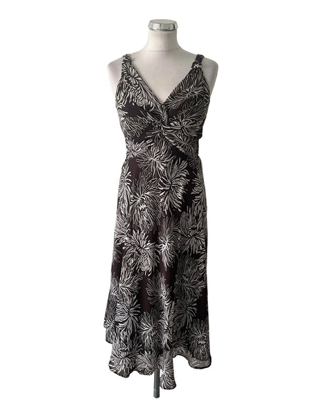 LAURA ASHLEY BROWN & IVORY PRINT SLEEVELESS FIT & FLARE DRESS SIZE 8