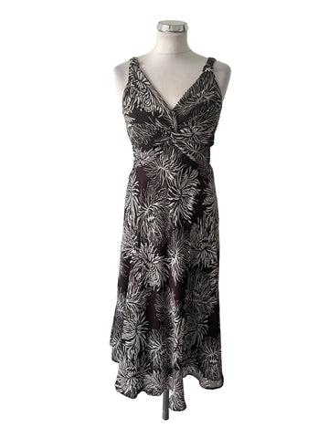 LAURA ASHLEY BROWN & IVORY PRINT SLEEVELESS FIT & FLARE DRESS SIZE 8