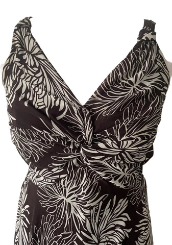 LAURA ASHLEY BROWN & IVORY PRINT SLEEVELESS FIT & FLARE DRESS SIZE 8