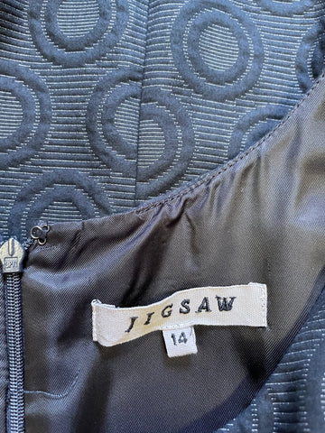 JIGSAW CHARCOAL / DARK GREY CIRCLE PATTERNED SLEEVELESS DRESS SIZE 14