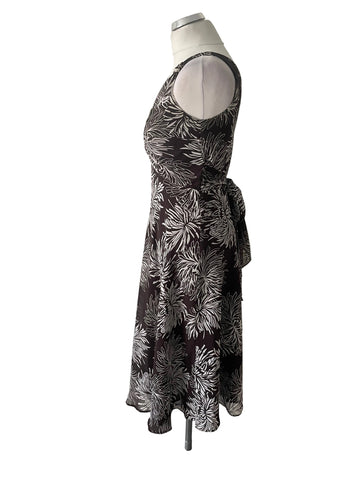 LAURA ASHLEY BROWN & IVORY PRINT SLEEVELESS FIT & FLARE DRESS SIZE 8