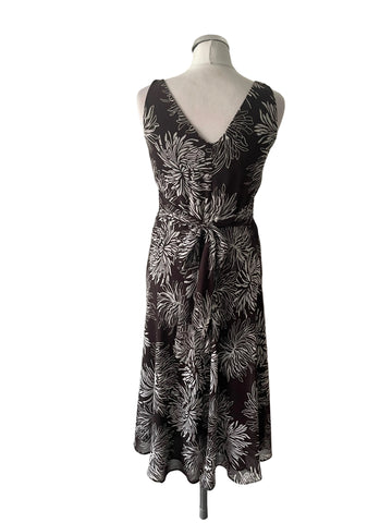 LAURA ASHLEY BROWN & IVORY PRINT SLEEVELESS FIT & FLARE DRESS SIZE 8