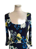 ERDEM TESS NAVY FLORAL PRINT 3/4 SLEEVE PENCIL DRESS SIZE 10