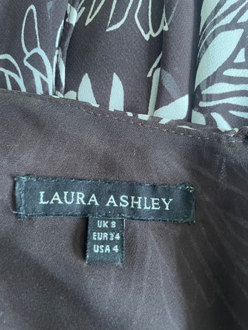 LAURA ASHLEY BROWN & IVORY PRINT SLEEVELESS FIT & FLARE DRESS SIZE 8