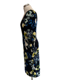 ERDEM TESS NAVY FLORAL PRINT 3/4 SLEEVE PENCIL DRESS SIZE 10