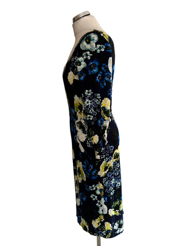 ERDEM TESS NAVY FLORAL PRINT 3/4 SLEEVE PENCIL DRESS SIZE 10