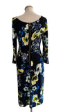 ERDEM TESS NAVY FLORAL PRINT 3/4 SLEEVE PENCIL DRESS SIZE 10