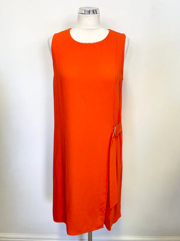 GREAT PLAINS BOUTIQUE CORAL WRAP ACROSS FRONT DETAIL SLEEVELESS SHIFT DRESS SIZE M APPROX UK 14