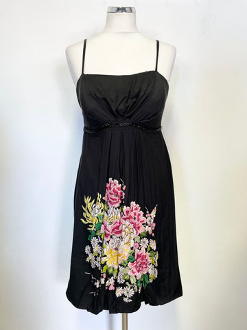 RENÉ DERHY BLACK FLORAL EMBROIDERED & BEADED OCCASION DRESS SIZE M