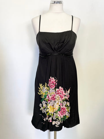 RENÉ DERHY BLACK FLORAL EMBROIDERED & BEADED OCCASION DRESS SIZE M