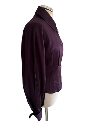 DESIGNER NARA CAMICIE PURPLE BALLOON SLEEVE FITTED SHIRT SIZE III UK 14