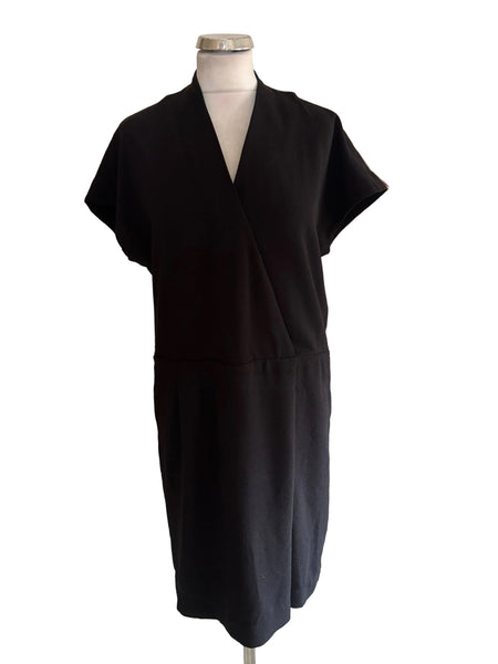 NOA NOA BLACK V NECK SHORT SLEEVE WRAP STYLE SHIFT DRESS SIZE 34 UK 8