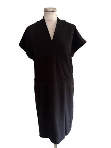 NOA NOA BLACK V NECK SHORT SLEEVE WRAP STYLE SHIFT DRESS SIZE 34 UK 8