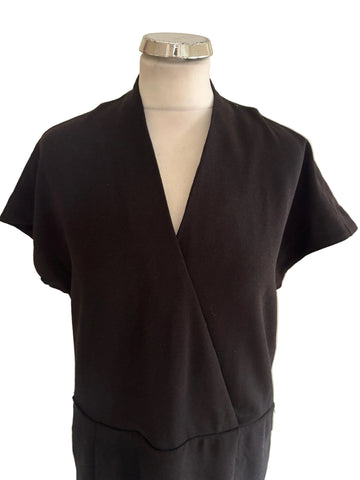 NOA NOA BLACK V NECK SHORT SLEEVE WRAP STYLE SHIFT DRESS SIZE 34 UK 8