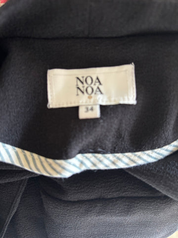 NOA NOA BLACK V NECK SHORT SLEEVE WRAP STYLE SHIFT DRESS SIZE 34 UK 8