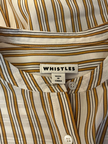 BRAND NEW WHISTLES 100% SILK MUSTARD STRIPE LONG SLEEVED BLOUSE SIZE 10