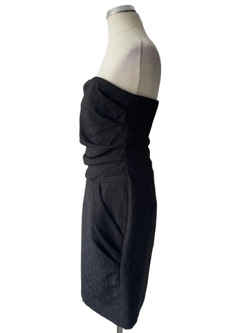 PINK LABEL BY GINA BACCONI BLACK STRAPLESS DRAPED BODICE PENCIL DRESS SIZE 10