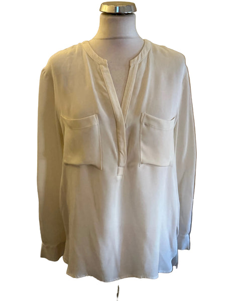 WHISTLES 100% SILK IVORY V NECK LONG SLEEVED BLOUSE  SIZE 14