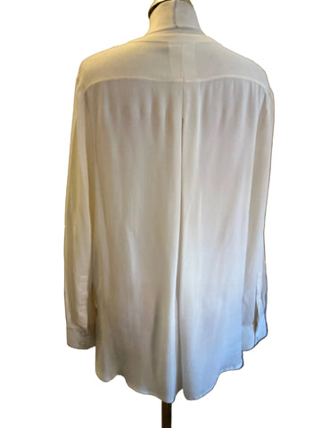 WHISTLES 100% SILK IVORY V NECK LONG SLEEVED BLOUSE  SIZE 14
