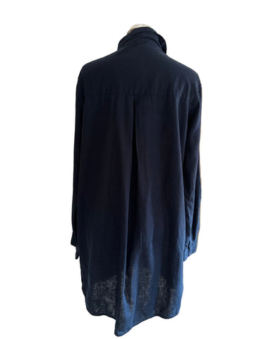 LA REDOUTE LINEN MIX NAVY BLUE LONG SLEEVED SHIRT SIZE 18