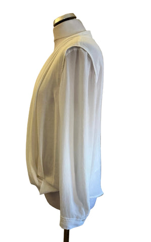 MARCCAIN WHITE SCOOP NECK DRAPED OVERLAY LONG SLEEVE TOP SIZE 14