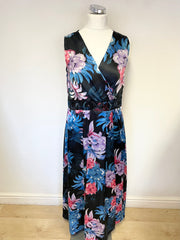 BRAND NEW BERKERTEX BLACK & MULTI COLOURED FLORAL PRINT SLEEVELESS MAXI DRESS SIZE 16