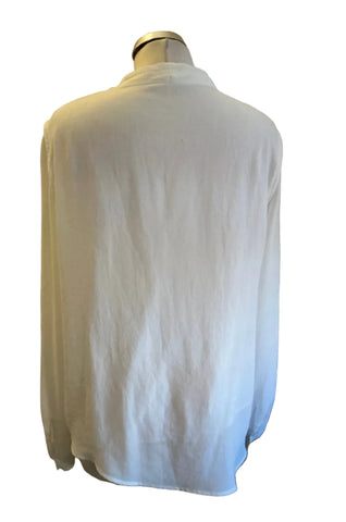 MARCCAIN WHITE SCOOP NECK DRAPED OVERLAY LONG SLEEVE TOP SIZE 14