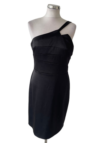 SARA BERNSHAW BLACK ONE SHOULDER STRAP PENCIL DRESS  SIZE 14