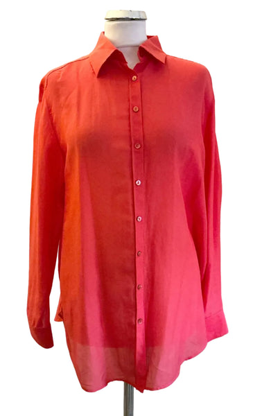 BRAND NEW MASSIMO DUTTI BRIGHT CORAL-RED SILK MIX LONG SLEEVED SHIRT SIZE 12