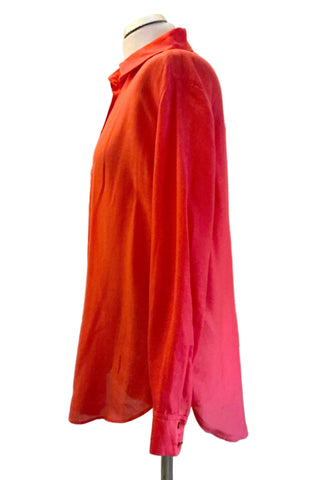 BRAND NEW MASSIMO DUTTI BRIGHT CORAL-RED SILK MIX LONG SLEEVED SHIRT SIZE 12