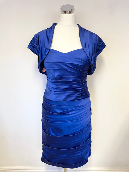 IRRESISTIBLE ROYAL BLUE PLEATED DRESS & BOLERO SPECIAL OCCASION OUTFIT SIZE 14