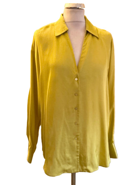 BRAND NEW MASSIMO DUTTI LIME COLLARED V NECK SATIN BLOUSE SIZE 10