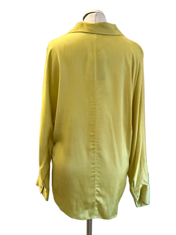 BRAND NEW MASSIMO DUTTI LIME COLLARED V NECK SATIN BLOUSE SIZE 10