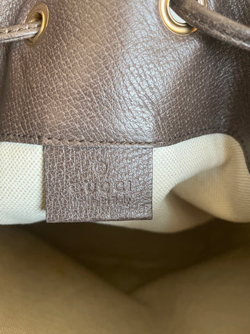 GUCCI LARGE OPHIDIA BROWN & BEIGE GG BUCKET BAG