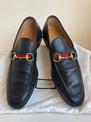 Gucci Black Leather Loafers with Red and Green Web & Gold Bit Gucci loafer with Interlocking G Green and Red Web  main image 3