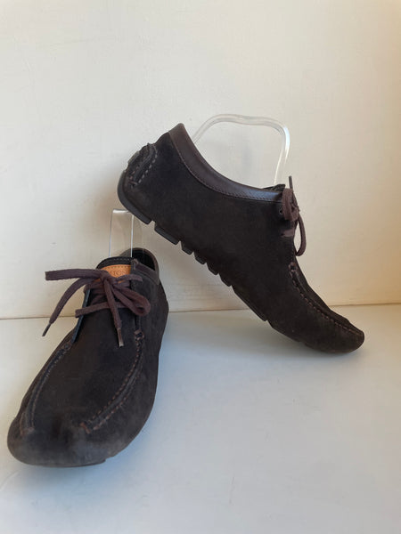 LOUIS VUITTON BROWN SUEDE LACE UP MOCCASIN SHOES SIZE 8/42