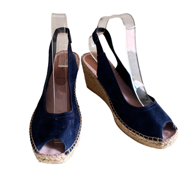 BRAND NEW MONTANE NAVY BLUE PEEPTOE ESPADRILLE WEDGE HEELS  SIZE UK 7/40