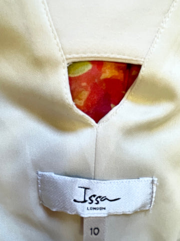 ISSA LONDON CREAM & ORANGE FLORAL PRINT JERSEY MIDI DRESS SIZE 10