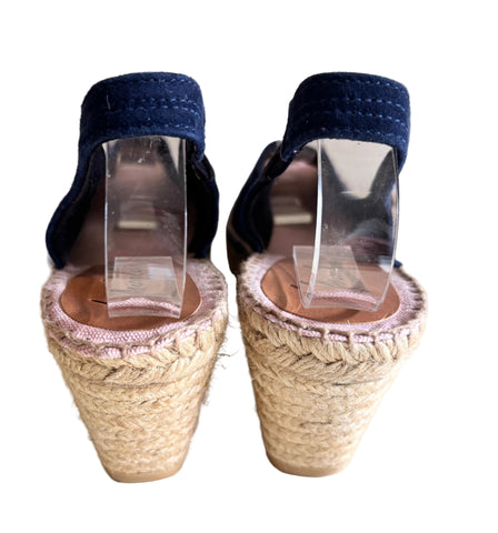 BRAND NEW MONTANE NAVY BLUE PEEPTOE ESPADRILLE WEDGE HEELS  SIZE UK 7/40