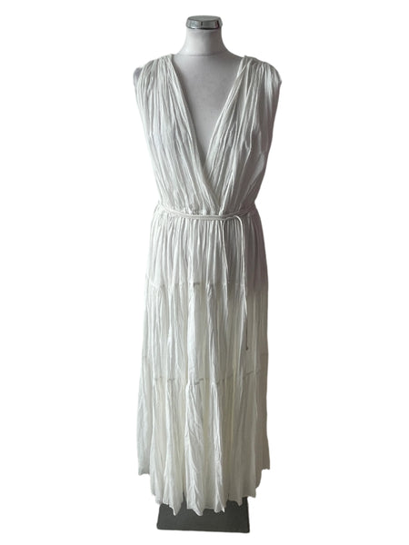 BRAND NEW MASSIMO DUTTI WHITE TIERED MAXI DRESS SIZE 14